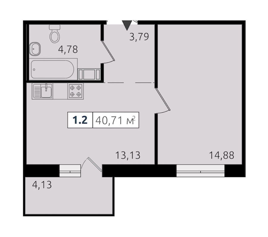 1-комнатная квартира 36.8 м², 12/13 эт., ЖК «Чёрная речка»